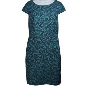 Women's Size 8 Teal Black Lace Sheath Knee Length Short Sleeve dress